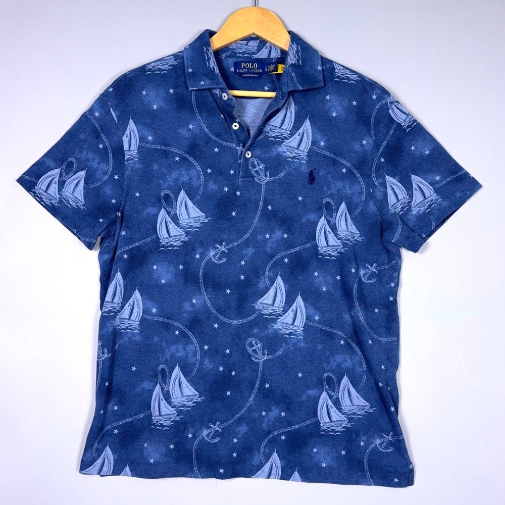 Polo Ralph Lauren Yarn‎ Dyed Mesh Polo Shirt Mens Size Large Ocean Voyage Blue